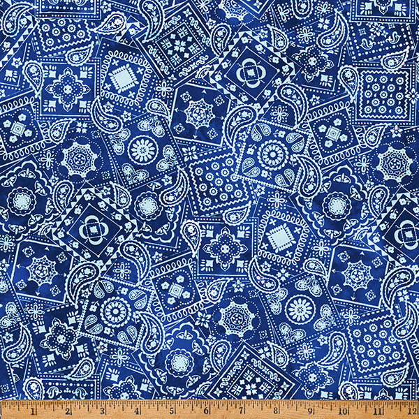 Hoffman Fabrics Rodeo Dreams Blue Bandana Cotton Fabric W5530-7-Blue