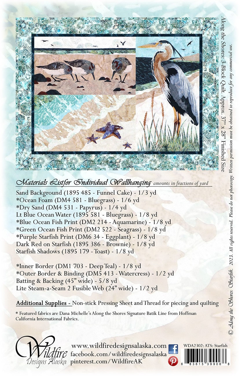 Wildfire Designs Alaska Along the Shores Starfish Applique Quilt Pattern Back Cover