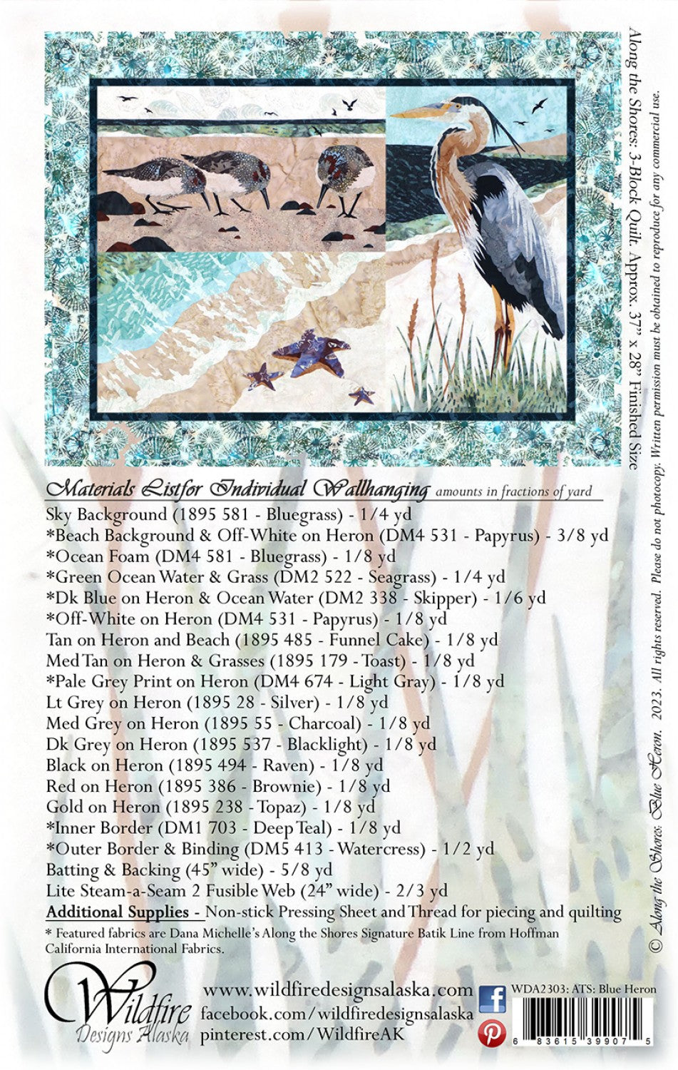 Wildfire Designs Alaska Along the Shores Blue Heron Applique Quilt Pattern Back Cover