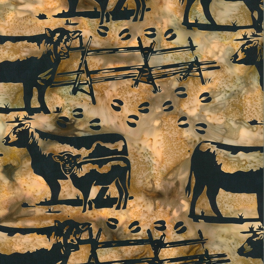 Hoffman Fabrics Tan Angus Cow Ranch Batik Fabric P2078-64-Tan