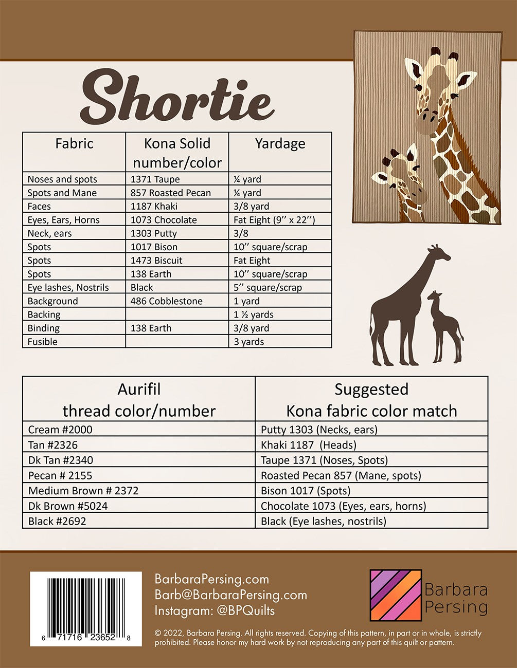 Barbara Persing Shortie Giraffe Applique Quilt Pattern