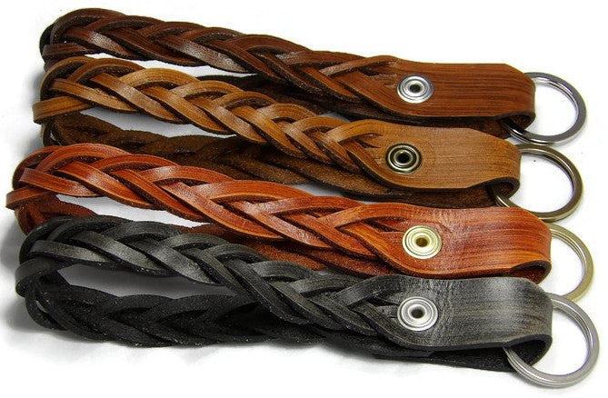 Saddle Tan Braided Leather Loop Snap Key Chain