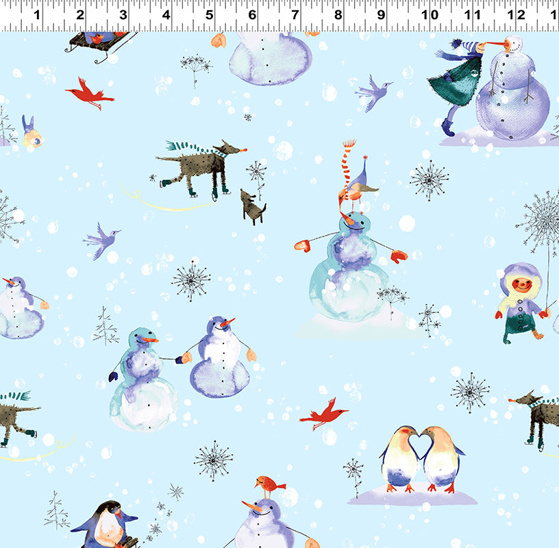 Clothworks Winter Love White Snowflakes on Blue Cotton Fabric Y2501-91